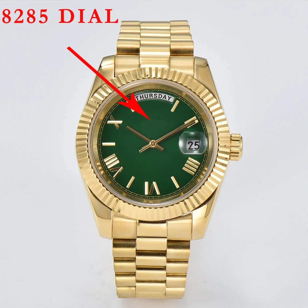 Watch 8285 with dial 8285 and hands, men's watch with double calendar, 29 mm dial, light blue and green hands, dial accessories compatible with movement 8285