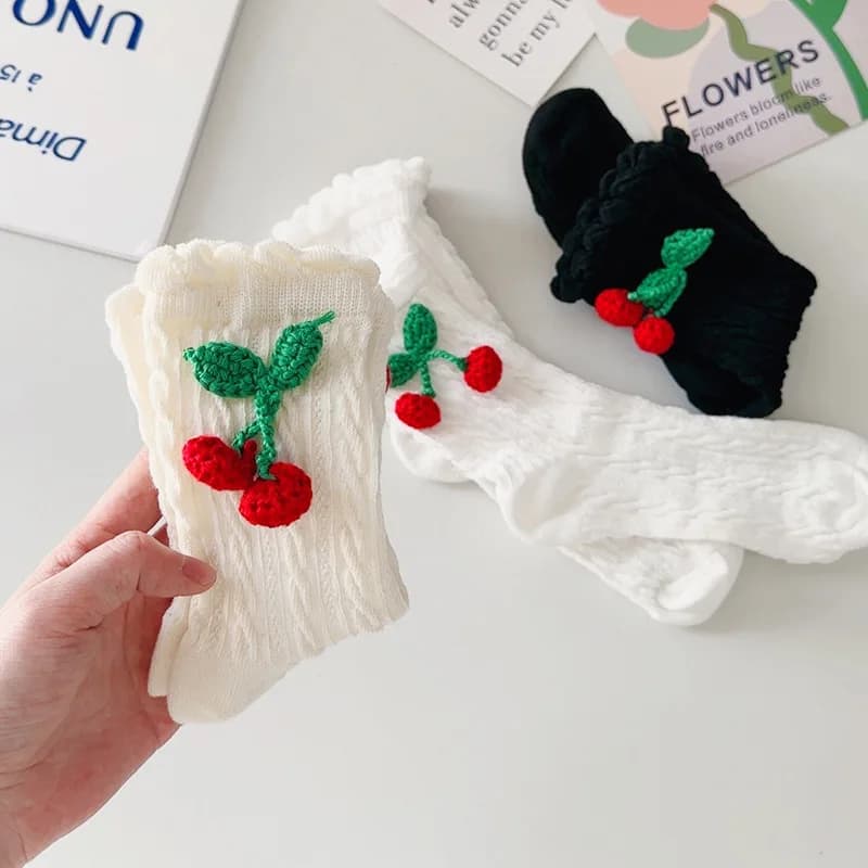 Women Cotton Socks Japanese Solid Color Cherry Sweet Spring Winter Warm Thicken Lolita Princess White Socks Girls Gift Female