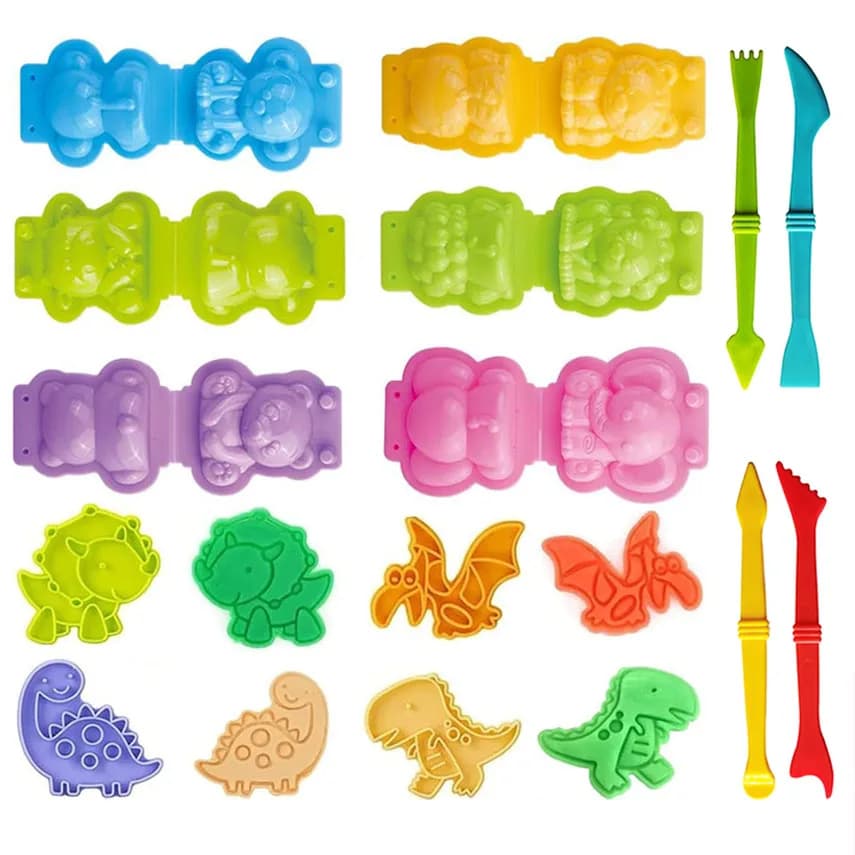 Stampi per pasta da gioco 3D per bambini Kit di accessori per pasta Cartone animato 3D Leone Scimmia Dinosauro Stampo per plastilina Strumento di argilla fai da te per i regali dei bambini