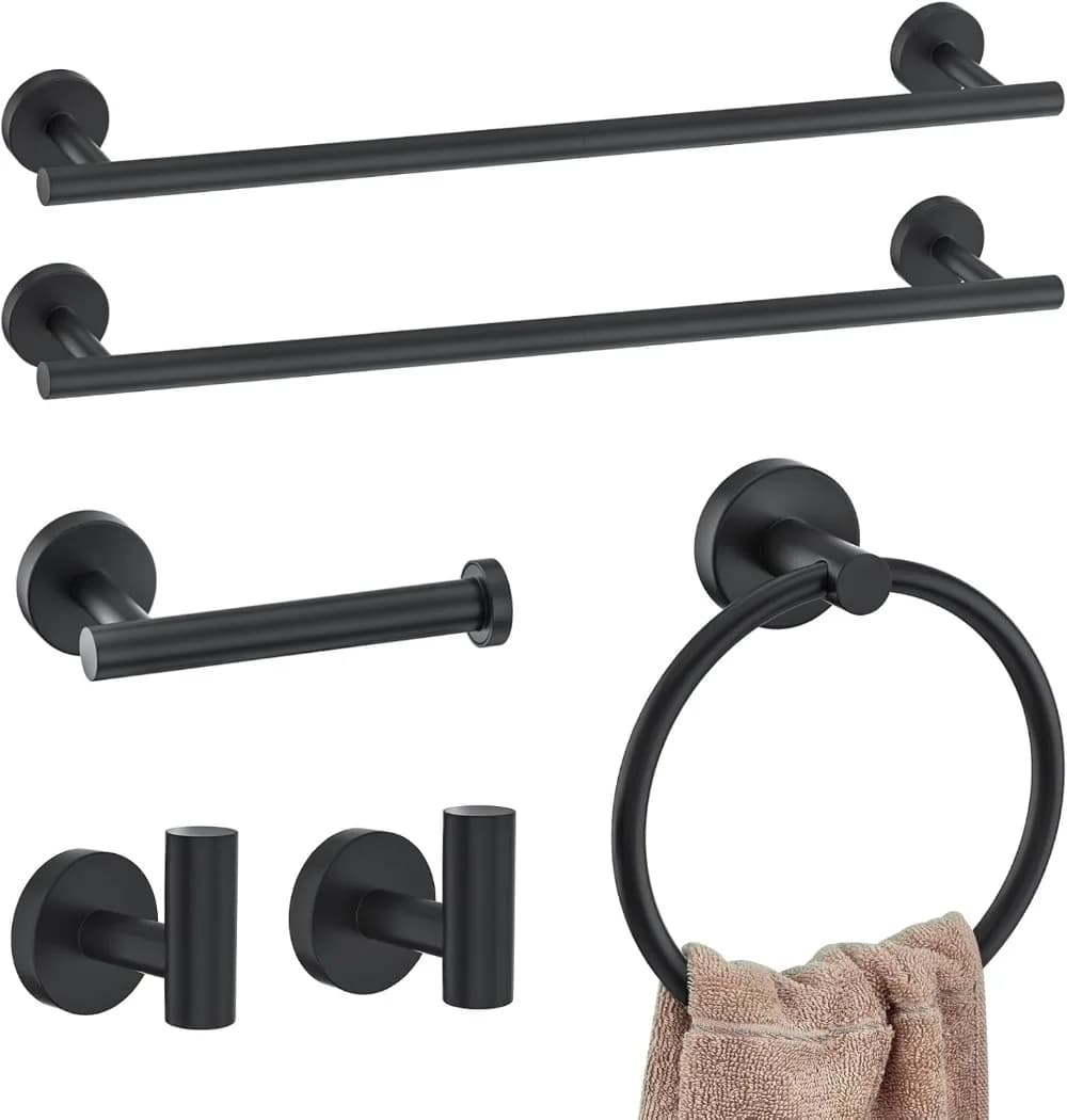 Set di accessori per il bagno nero opaco da 6 pezzi, portasciugamani in acciaio inossidabile, accessori da parete da 23,6 pollici