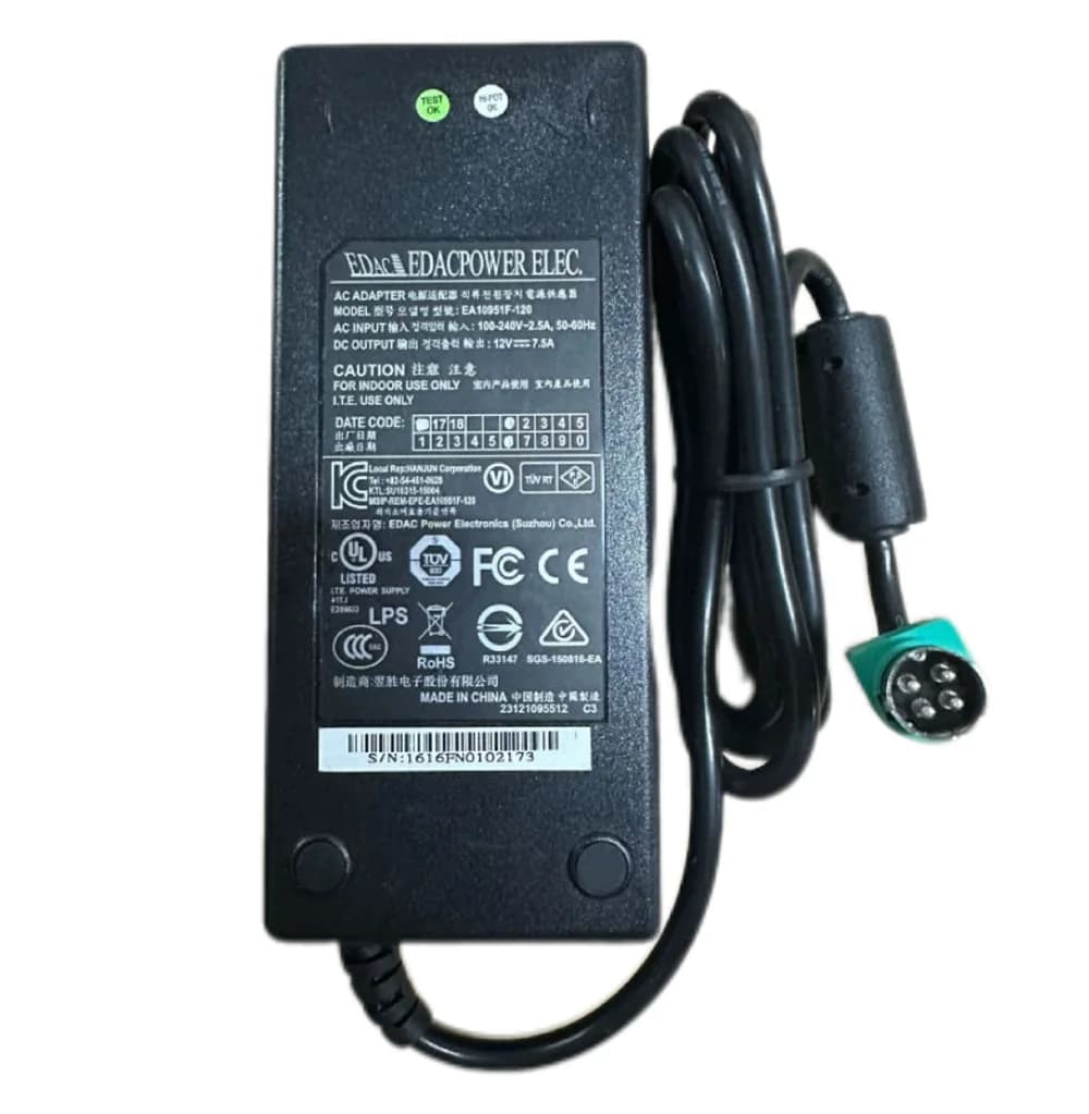 Original EDAC EDACPOWER ELEC. EA10951F-120 EA11001A-120 AC Power Adapter 12V 7.5A 90W 4-PIN Power Supply Charger