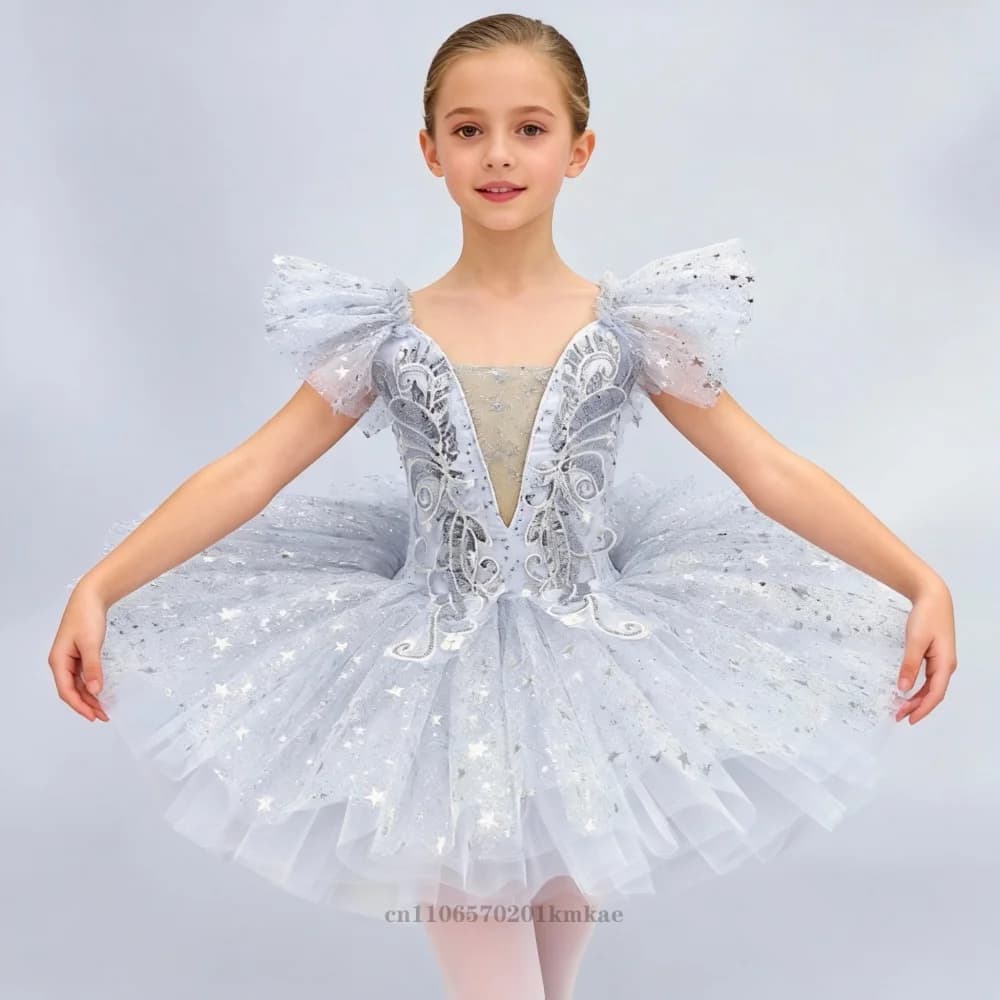 Sequin Ballet Dress Kids Performance Clothes Silver Girls Modern Dance Skirts Children Ballet Tutu Party Princess Dress Costumes