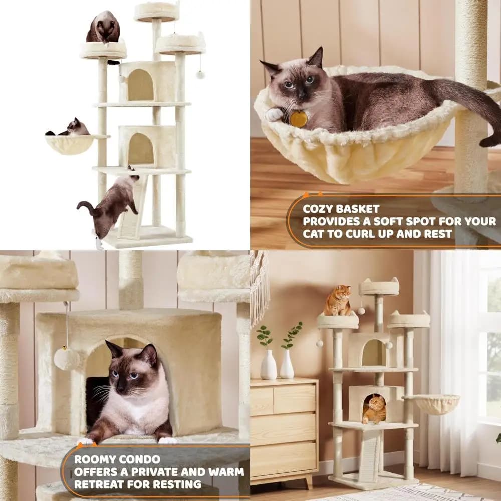 yaheetech Torre per gatti multilivello con albero per gatti da 68,5 pollici con grande condominio per gatti e perchi accoglienti, casetta da gioco stabile per animali domestici con scratchi coperto alsis