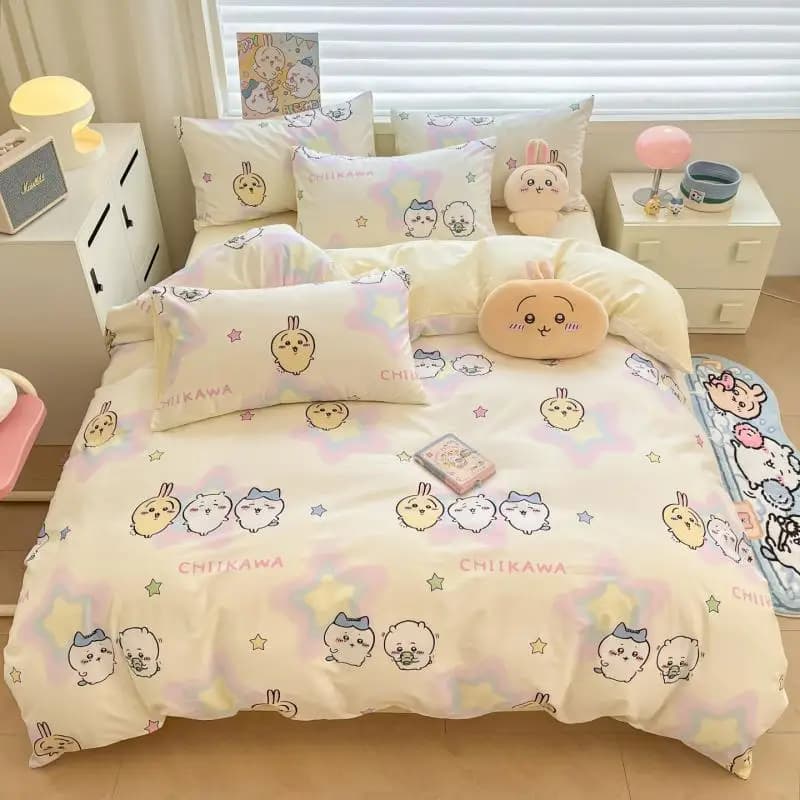 Chiikawa Hachiware Usagi Kawaii Cartoon Four Piece Set Children Bedroom Bed Quilt Cover Bedspread Student Dormitory Bed Sheets