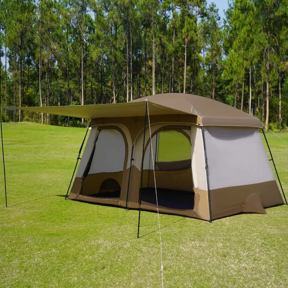Tenda da Campeggio per 3-4 Persone con Vestibolo Esteso, Resistente alle Intemperie, Finestre in Rete Traspirante, Facile da Installare, Impermeabile, per Esterni