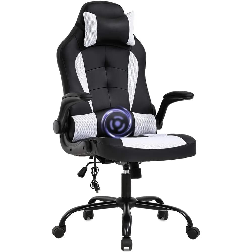 Sedia da Gaming Ergonomica in Pelle PU con Supporto Lombare, Braccioli Regolabili, Base Girevole, Ideale per Donne e Adulti, Bianca