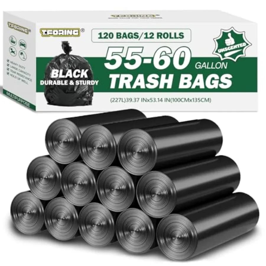 55-60 Gallon Black Trash Bags 120 Count - 40''x53'' Extra Large 50+ Gallon Garbage Bags, Unscented Strong Huge Can Liners for C