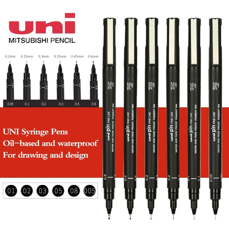 1 pz UNI siringa penna PIN-200 ago completo Manga Design schizzi a mano penna contorno penna tracciante impermeabile penna da disegno forniture artistiche