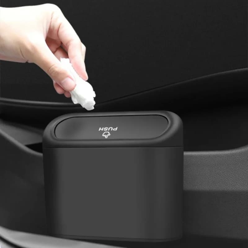 Scatola per detriti per auto portatile appesa mini bidone della spazzatura per auto ABS quadrato premendo cestino della spazzatura accessori per contenitori interni auto