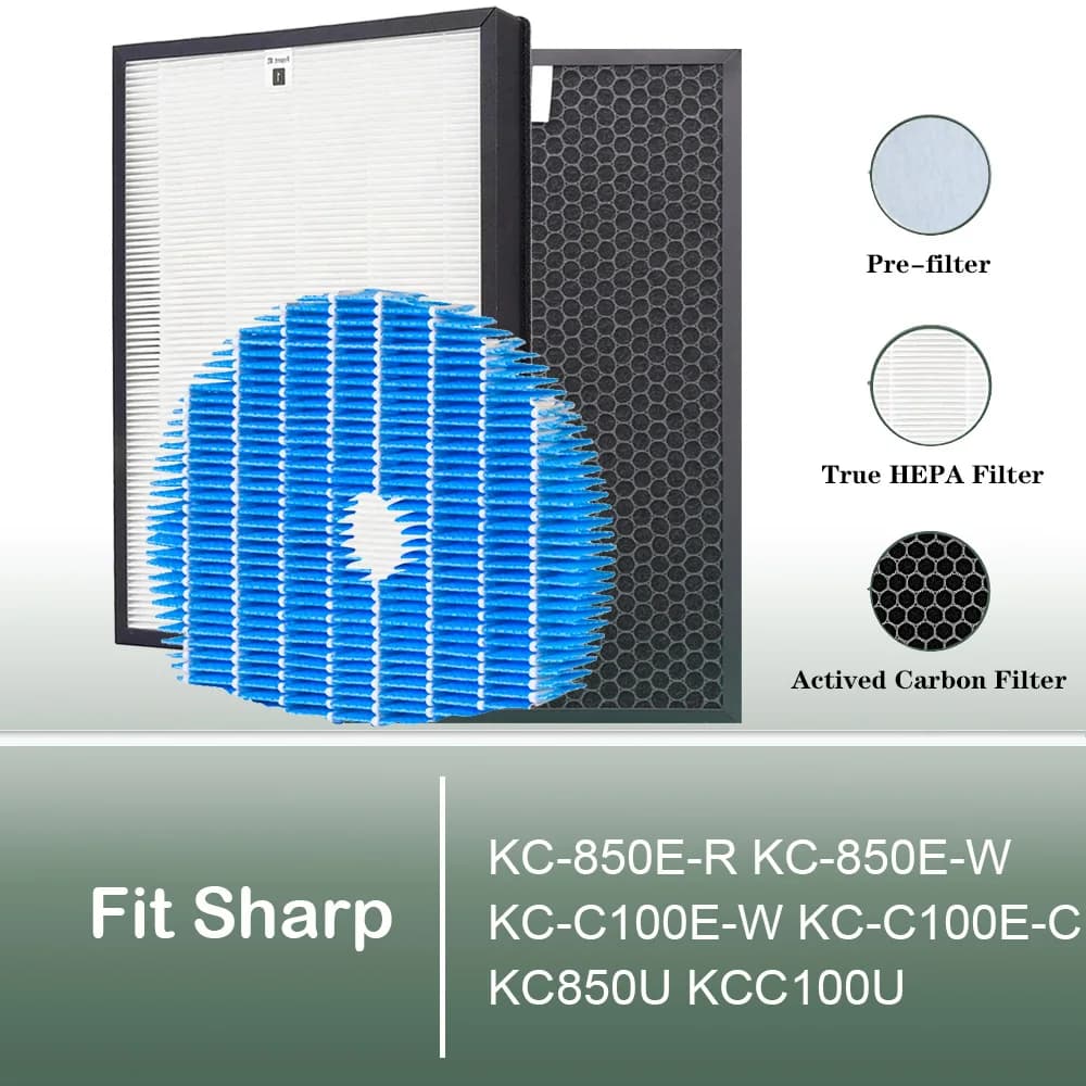 Compatibile con il purificatore d'aria Sharp KC-850E-R KC-850E-W KC-C100E-W KC-C100E-C KC850U, filtro umidificatore HEPA al carbonio