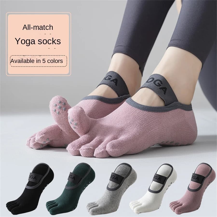 Calzini antiscivolo per pilates con 5 dita dei piedi da donna - Calzini yoga antiscivolo con impugnature - Perfetti per yoga, danza e barra - Traspiranti