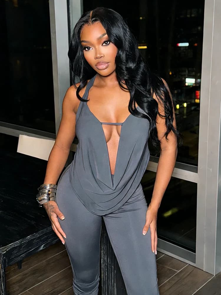 Sisterlinda Set Due Pezzi con Colletto a Balze da Donna, Nuova Tendenza Sexy, Top Halter Scavato Senza Maniche + Pantaloncini a Mezza Lunghezza, Streetwear