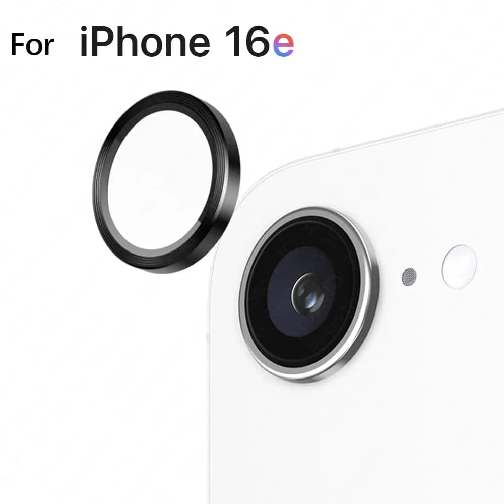 Anello Matel per fotocamera per IPhone 16E 16 15 14 13 Pro Max Copriobiettivo posteriore in vetro temperato Copri custodia posteriore