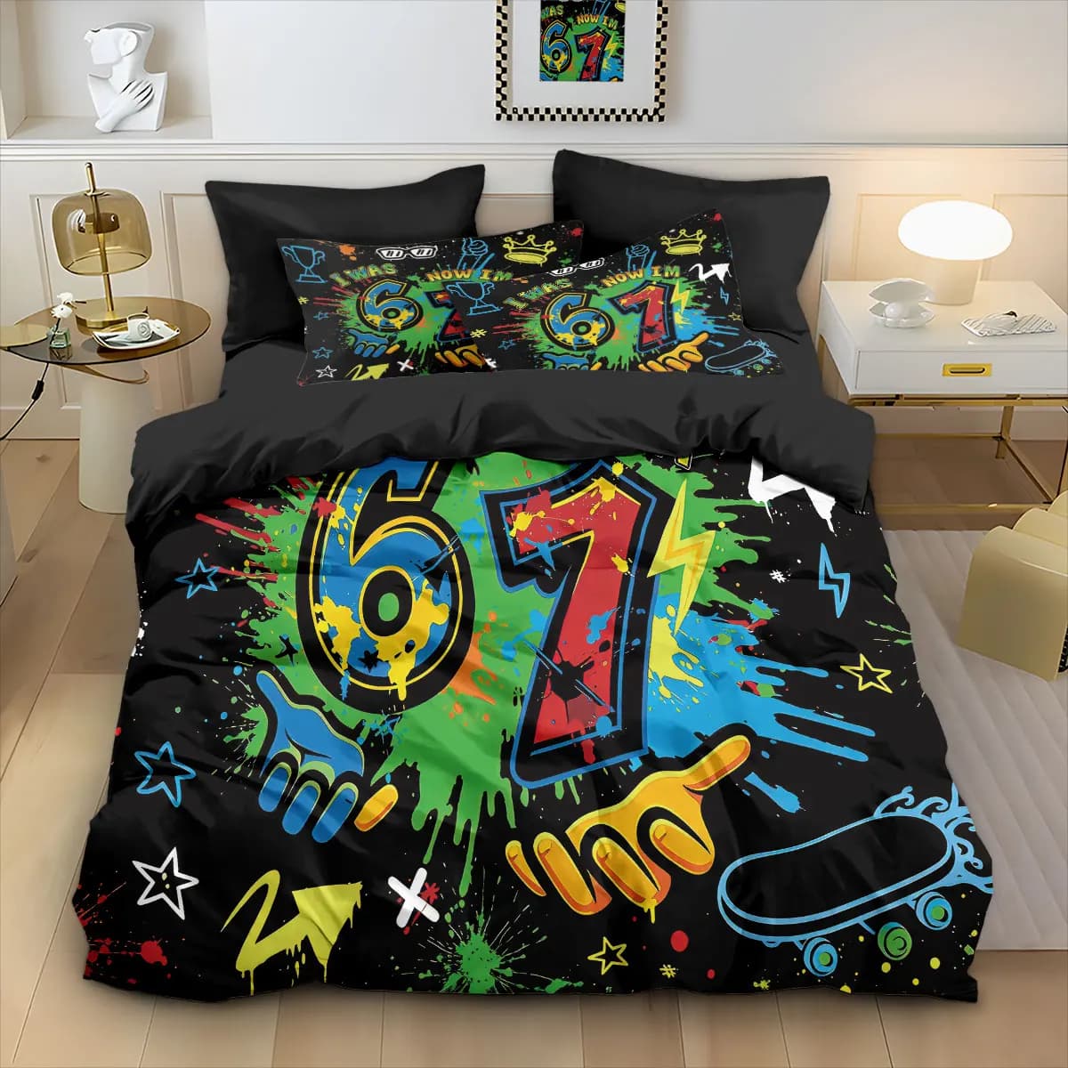Set of 3 Headbands Style Graffiti with 67 Printed Elements, Bedroom Decoration in Various Measures