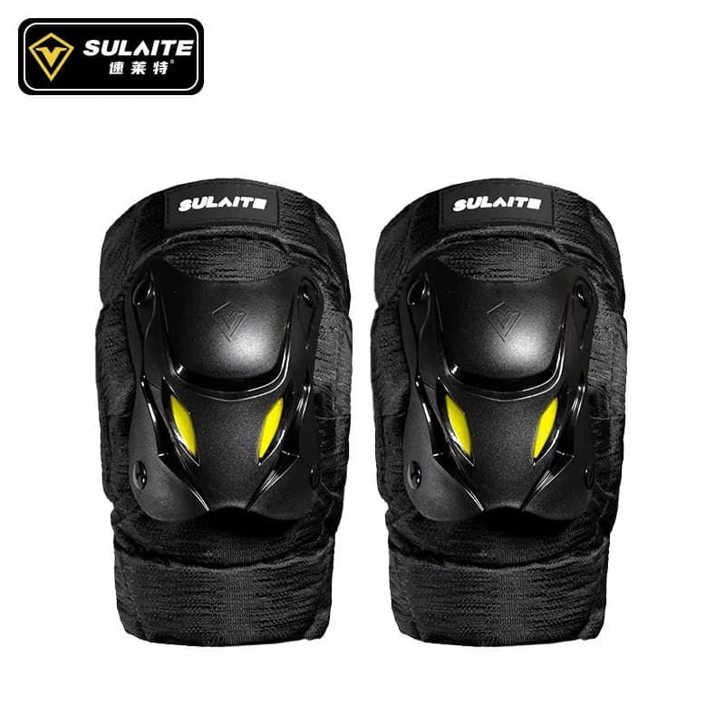 SULAITE Motorcycle Knee Pads Elbow Guards Men Adjustable Strap Breathable Sport Guard Motocross Outdoor Riding Gear Black Yellow