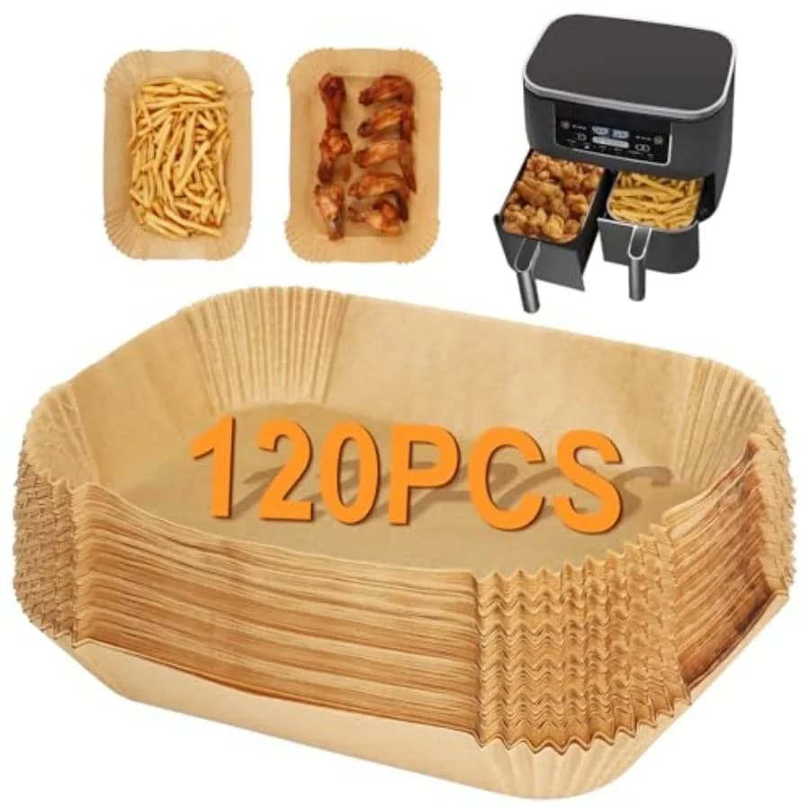 Air Fryer Liners for Ninja Dual Air Fryer, Set of 120, Rectangle Disposable Air Fryer Liners Compatible with Ninja DZ201/DZ401/