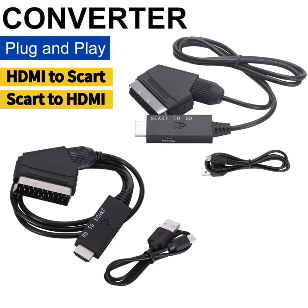Converter from SCART to HDMI Adapter from SCART to HDMI Output Audio Converter Audio Head Adapter for Crt TV Vhs HD 1080 Video Recorder