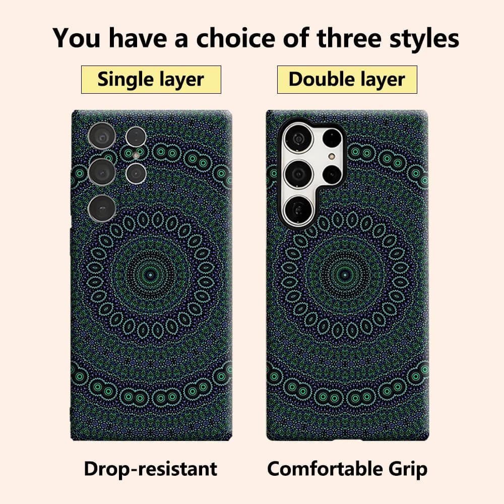 Green Dot Mandala Tile Luxury Fashion Full Lens Protective Case for Samsung Galaxy S26 S25 S24 A56 A36 Plus Ultra