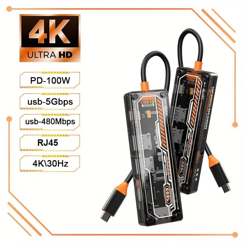 Hub USB-C a HDMI compatibile 4K30Hz, Docking Station USB con Ethernet RJ45 e PD100W per MacBook, iPad, Huawei, Samsung, iPhone 17, 16
