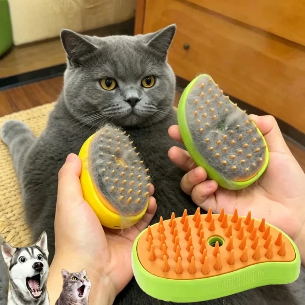 Spazzola Elettrica 3 in 1 per Animali Domestici con Spray, Pettine per Toelettatura Cani e Gatti, Strumento per Rimozione Peli e Massaggio