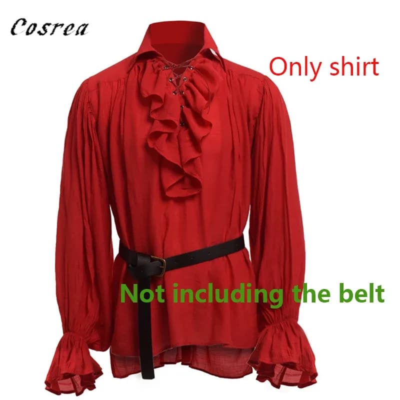 Nene 2025 Moda medievale rinascimentale allacciatura fasciatura top da uomo costume vintage soffice camicia a maniche lunghe con volant maschile