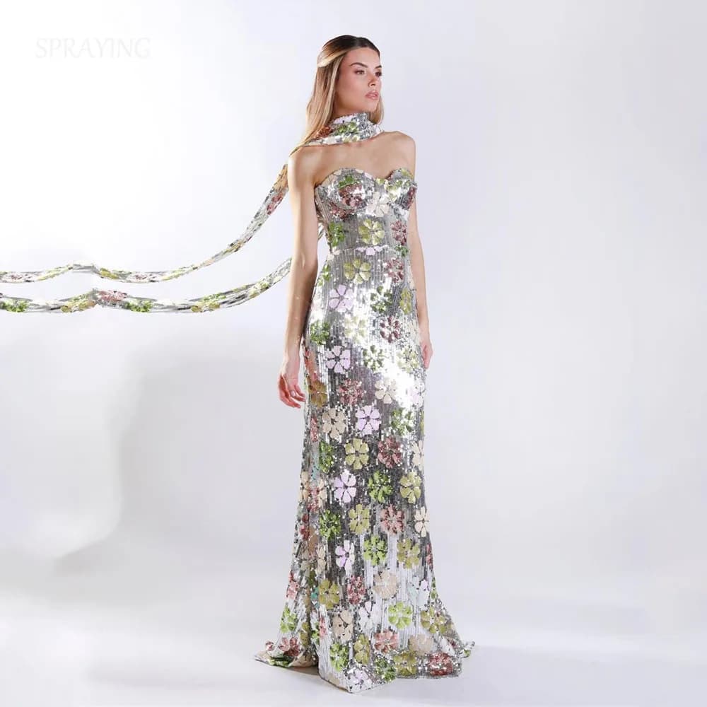 SPRAYING Abito da sera con paillettes scintillanti di lusso Sweetheart Sirena Lomg Abito da festa formale per le donne Arabo Prom Personalizzato 2025