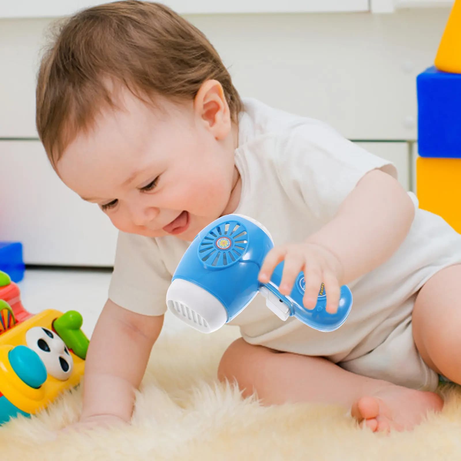Asciugacapelli giocattolo per bambini, 1 pezzo, design realistico, attività educativa per l'apprendimento precoce, migliora la creatività e le abilità motorie, sicuro.