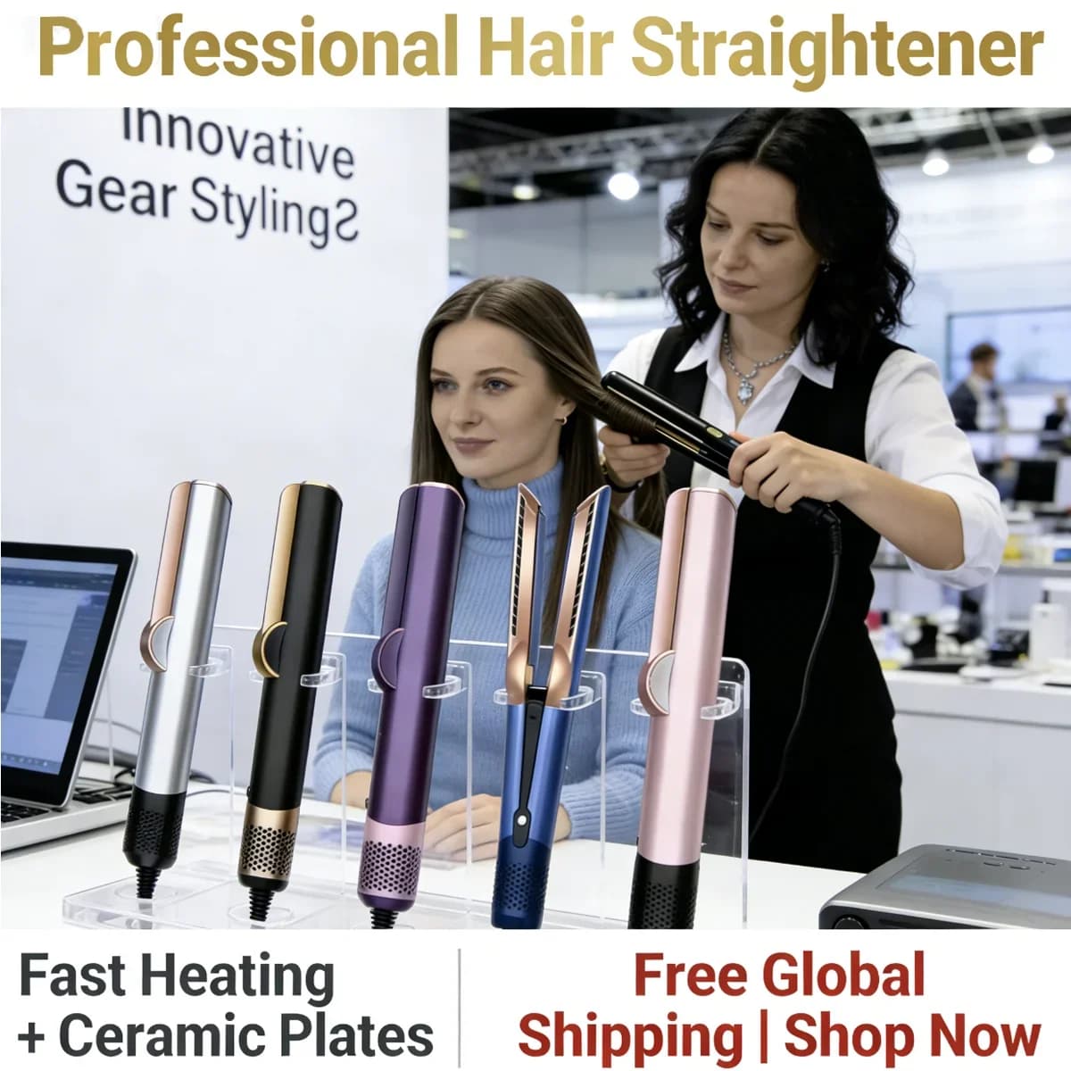 Asciugacapelli e Piastra 2-in-1 Professionale, Piastra a Ioni Negativi, Strumento di Styling Durevole, Piastra per Capelli Bagnati e Asciutti