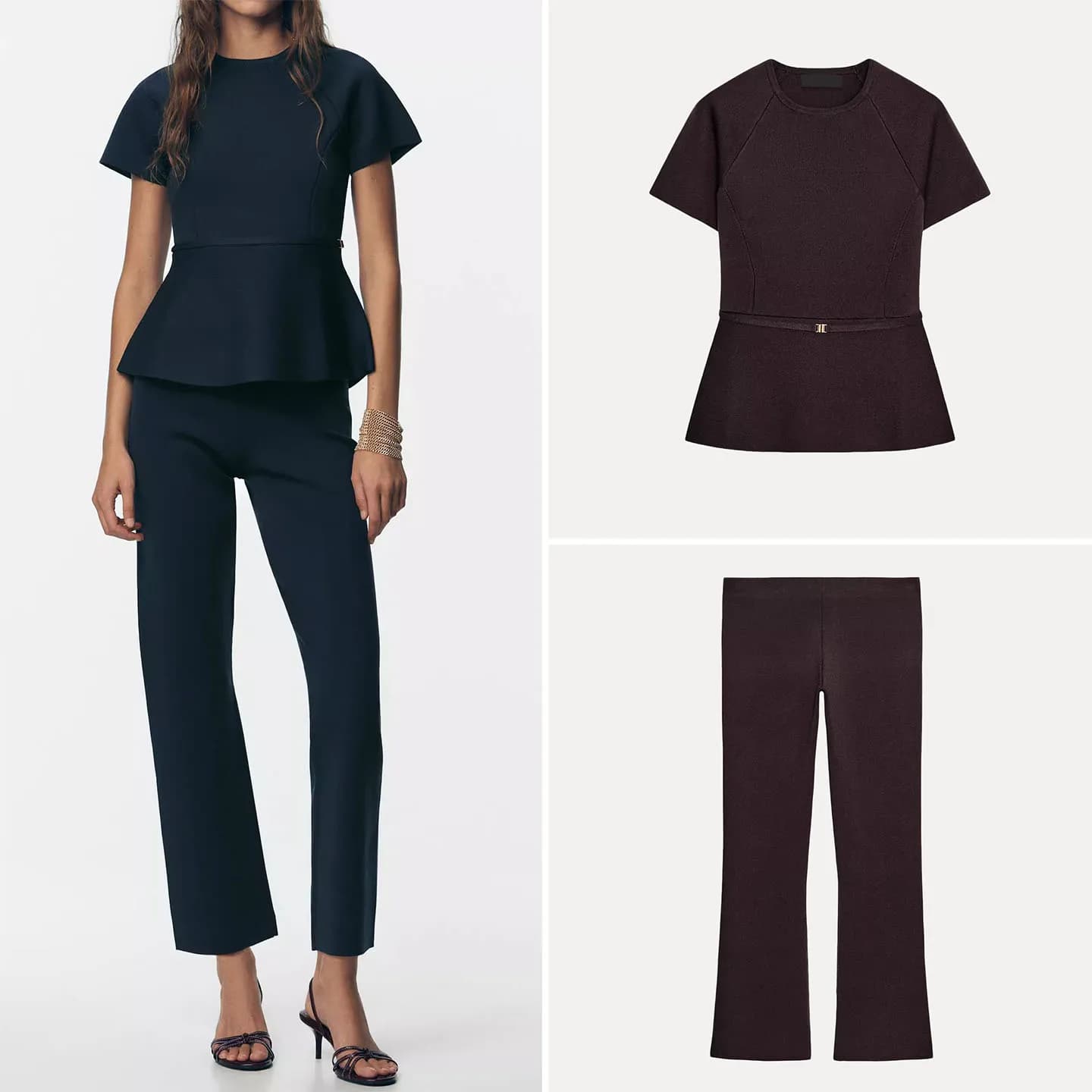 ZADATA 2025 Set Invernale da Donna: Top Lavorato a Maglia con Cintura e Pantaloni a Vita Alta a Gamba Dritta, Completo Due Pezzi con Maglietta a Collo Tondo