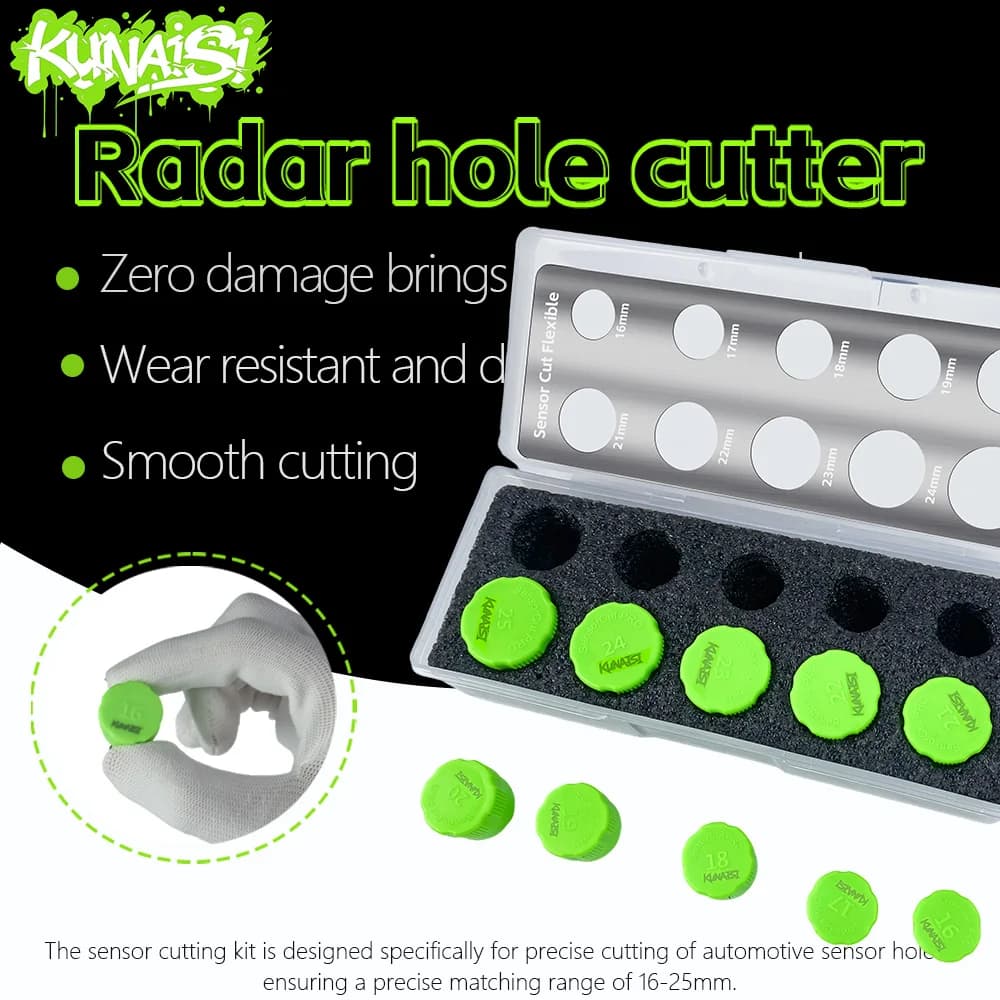 KUNAISI Kit modello di taglio per pellicola per rilevatore radar per auto Adesivo per involucro in vinile Manopola rotonda Strumenti per stencil taglio di precisione 16mm ~ 25mm di diametro