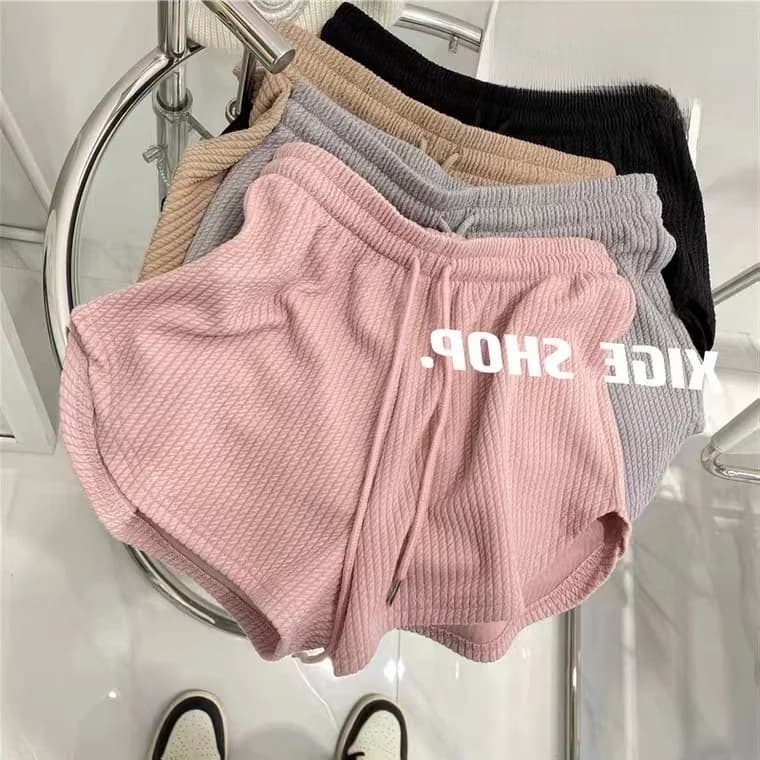 Pantaloncini corti rosa casual a vita alta e gamba larga da donna, estivi, sottili, larghi, sportivi, stile casual, versione coreana.