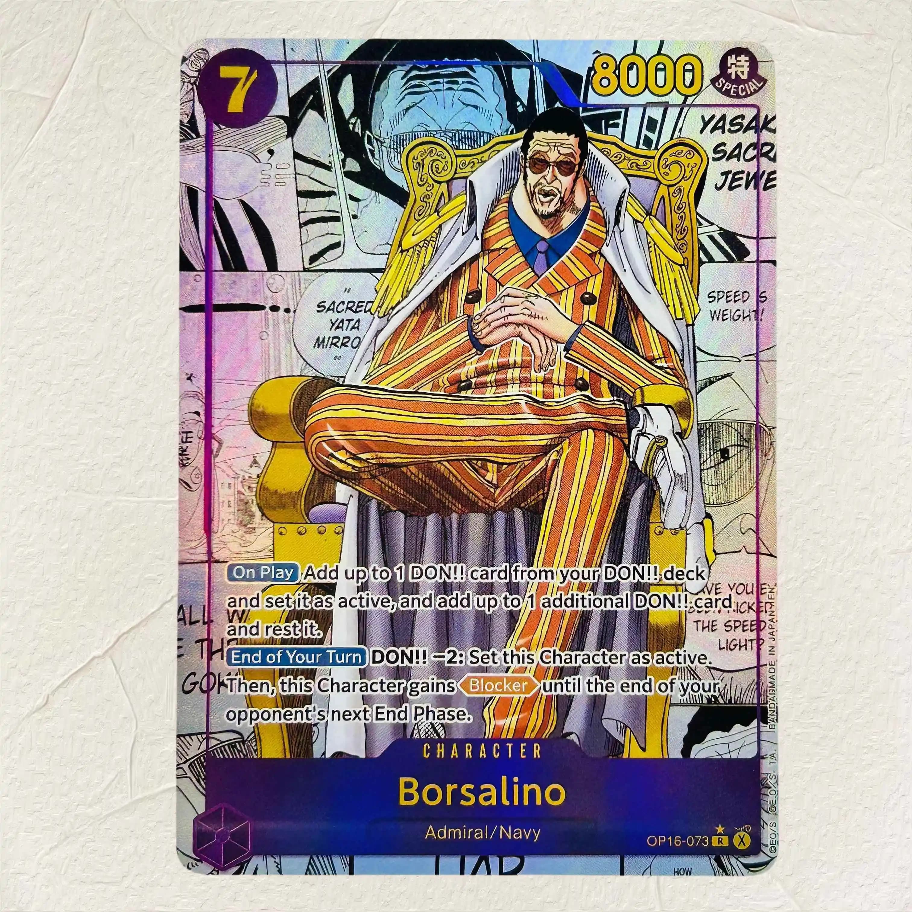 DIY One Piece Borsalino OP16-073 Holographic Texture Cards English Version Perfect Condition Classic Anime Collectible TCG