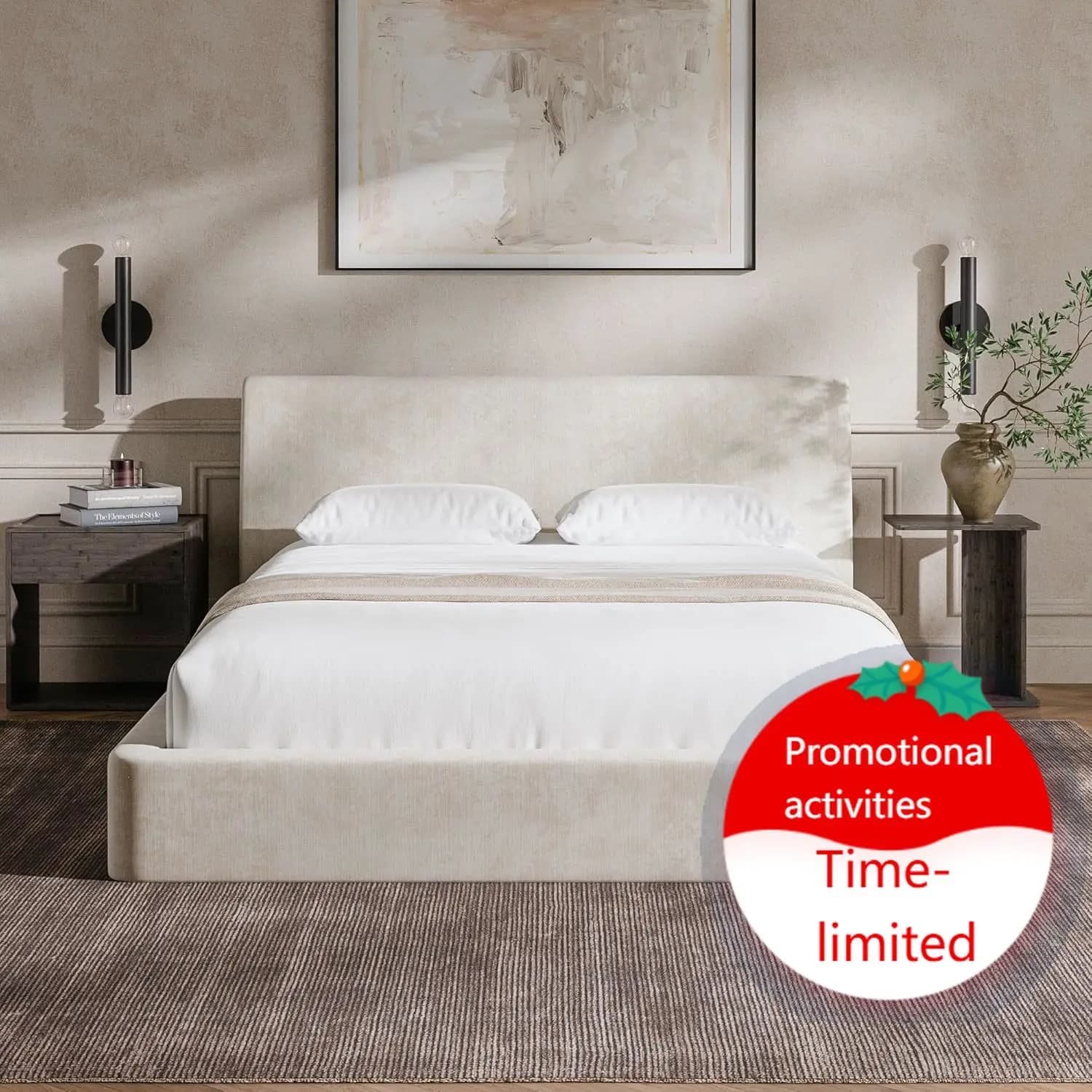 RECCI AirFrame Struttura letto matrimoniale con testiera imbottita in schiuma angolata ergonomicamente, struttura letto a piattaforma dal design minimalista, senza box spring