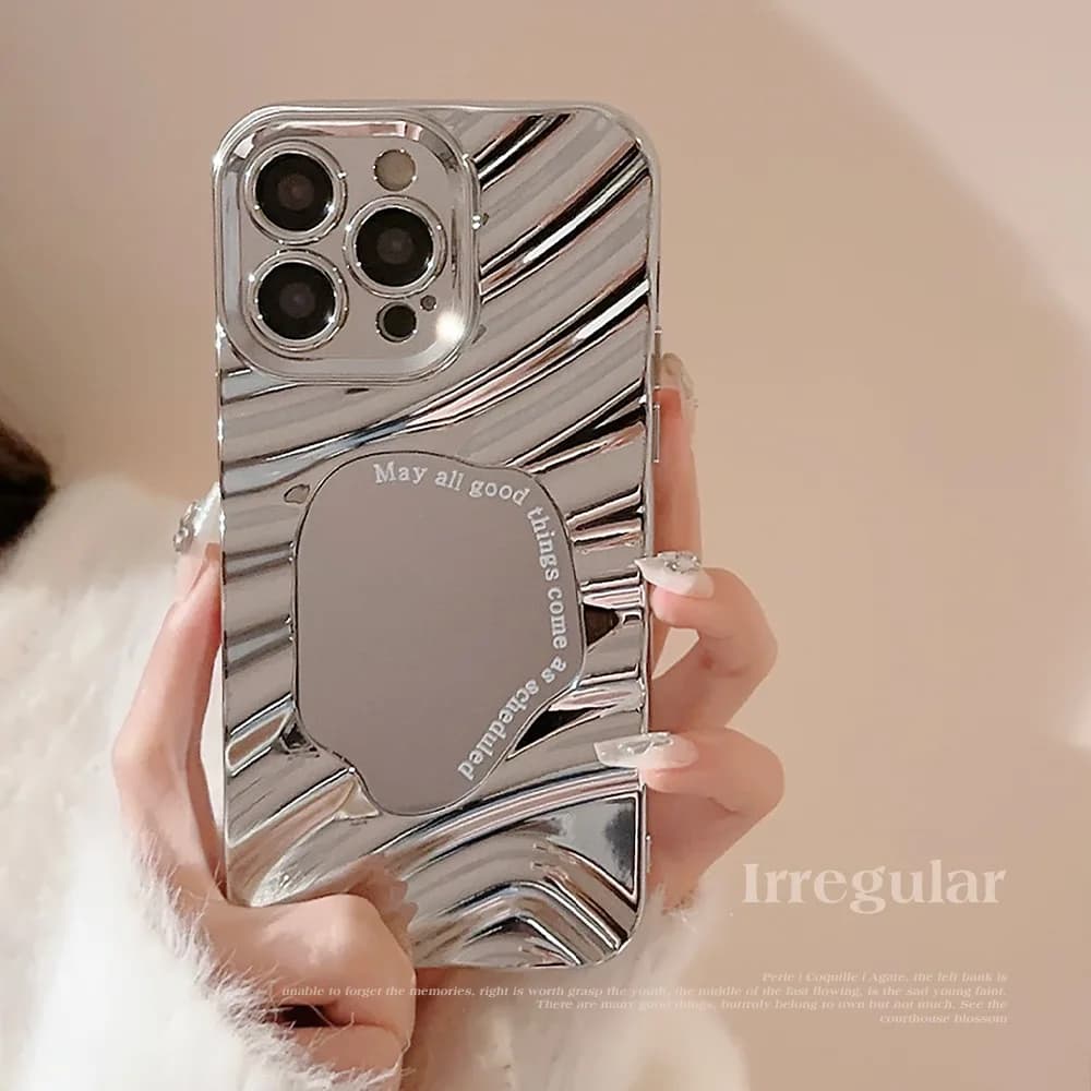 Luxury Plating Mirror Wavy Phone Case For IPhone 16 15 14 13 12 11 Pro Max X XS XR 8 7 Plus SE Soft Shockproof Bumper Case Cover