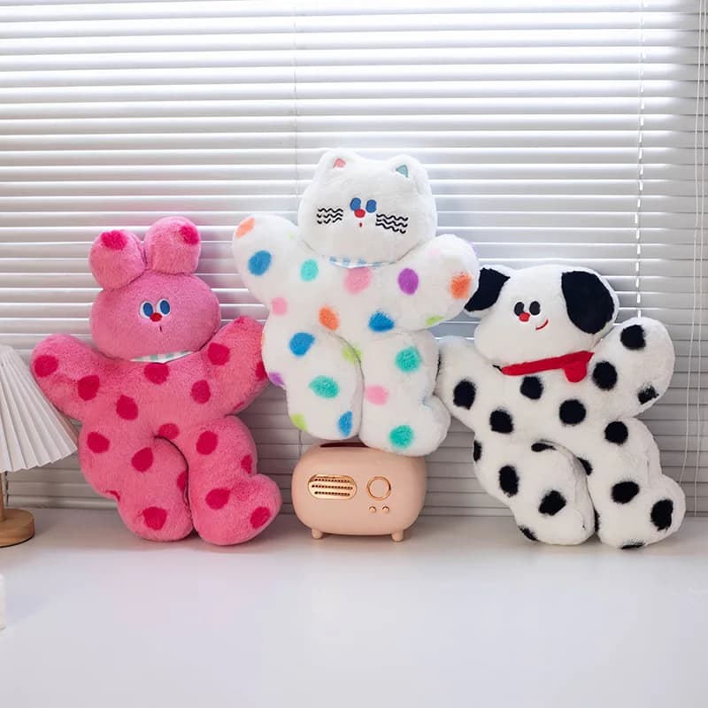 Cuscino Peluche Morbido e Soffice a Pois con Coniglio e Gatto Cartone Animato, Giocattolo Imbottito per Divano, Letto, Arredamento Camera da Letto, Bambini