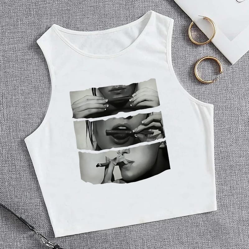 Top Corto da Donna Senza Maniche con Stampa Ragazze che Fumano Stile Hip Hop Anni '90, Gilet Elegante, Maglietta Casual, Moda Y2K