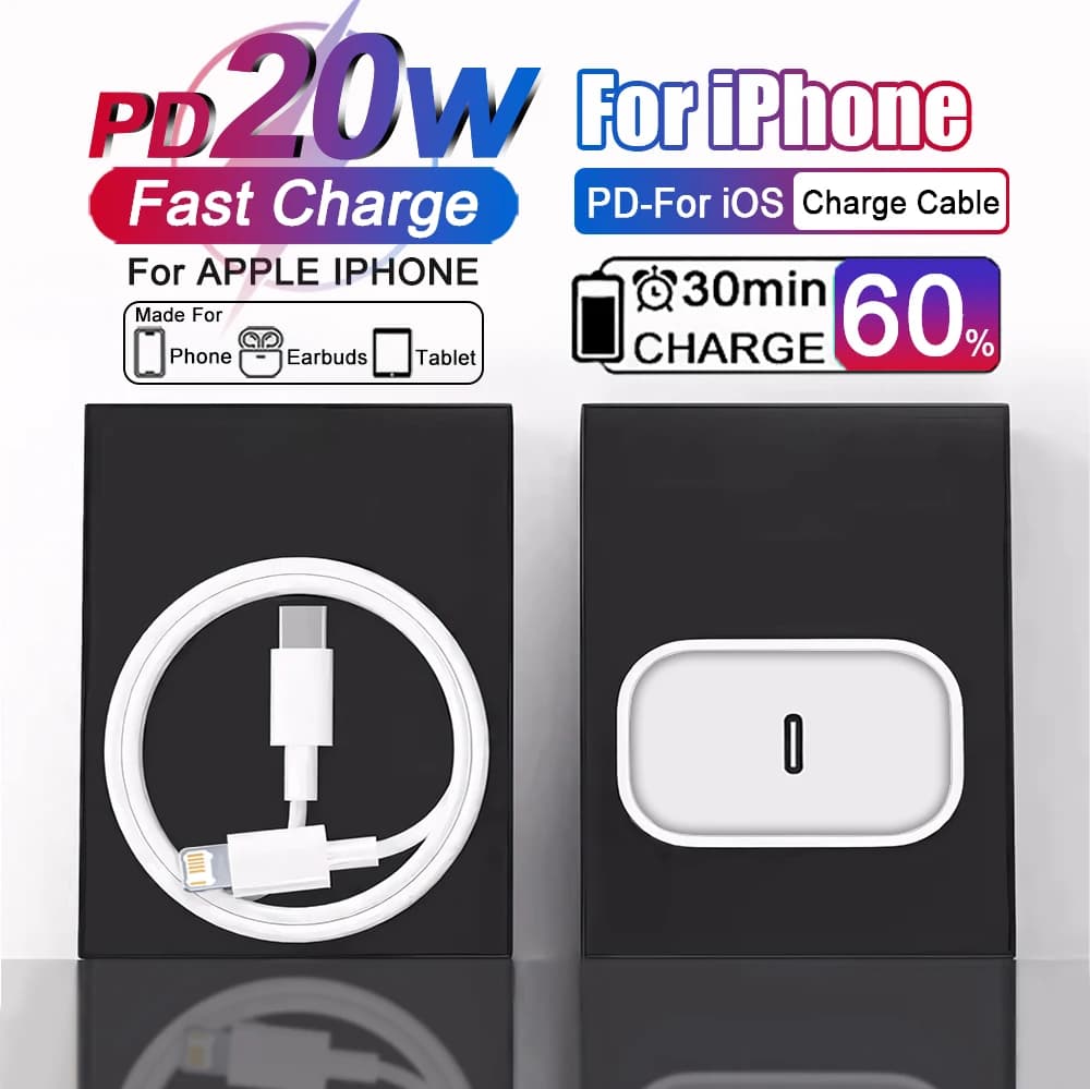 PD 20W USB C Charger Fast Charging Cable Type C Phone Wall Adapter for iPhone 14 11 12 17 Air 16 15 13 Pro Max 7 8 Plus X XR XS
