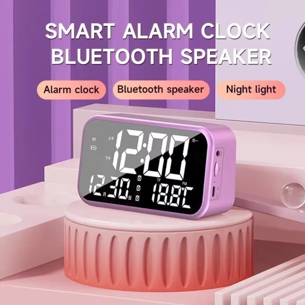 Sveglia a Specchio con Doppio Allarme, Grande Display della Temperatura, Altoparlante Bluetooth, Ricaricabile, Controllo Vocale, Sveglia Digitale per Casa