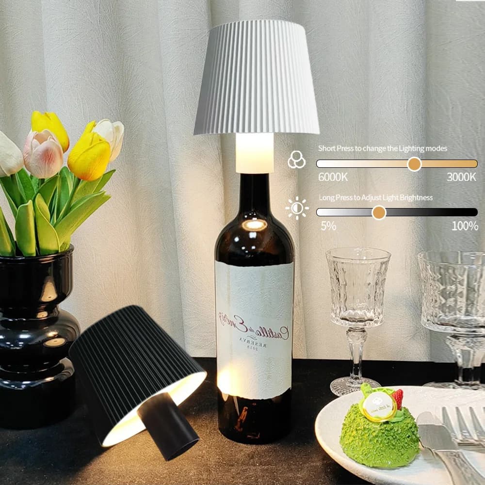 Lampada da tavolo senza fili per bottiglia di vino Lampada da tavolo rimovibile portatile con ricarica Touch Switch Decorazione per luce notturna per l'atmosfera del bar e del caffetteria