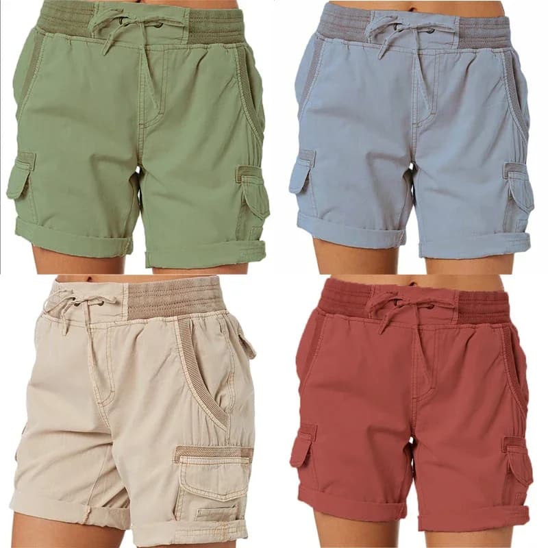 Pantaloncini da donna pantaloni Cargo pantaloncini pantaloni corti elastici in vita tasca in lino di cotone estate spiaggia tinta unita Sliming Comfot traspirante