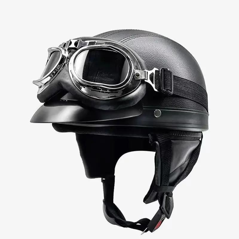 Classic Retro Leather Half Helmet, Lightweight All‑Season Safety Helmet for Men & Women, Motorcycle, Scooter & Electric Bike