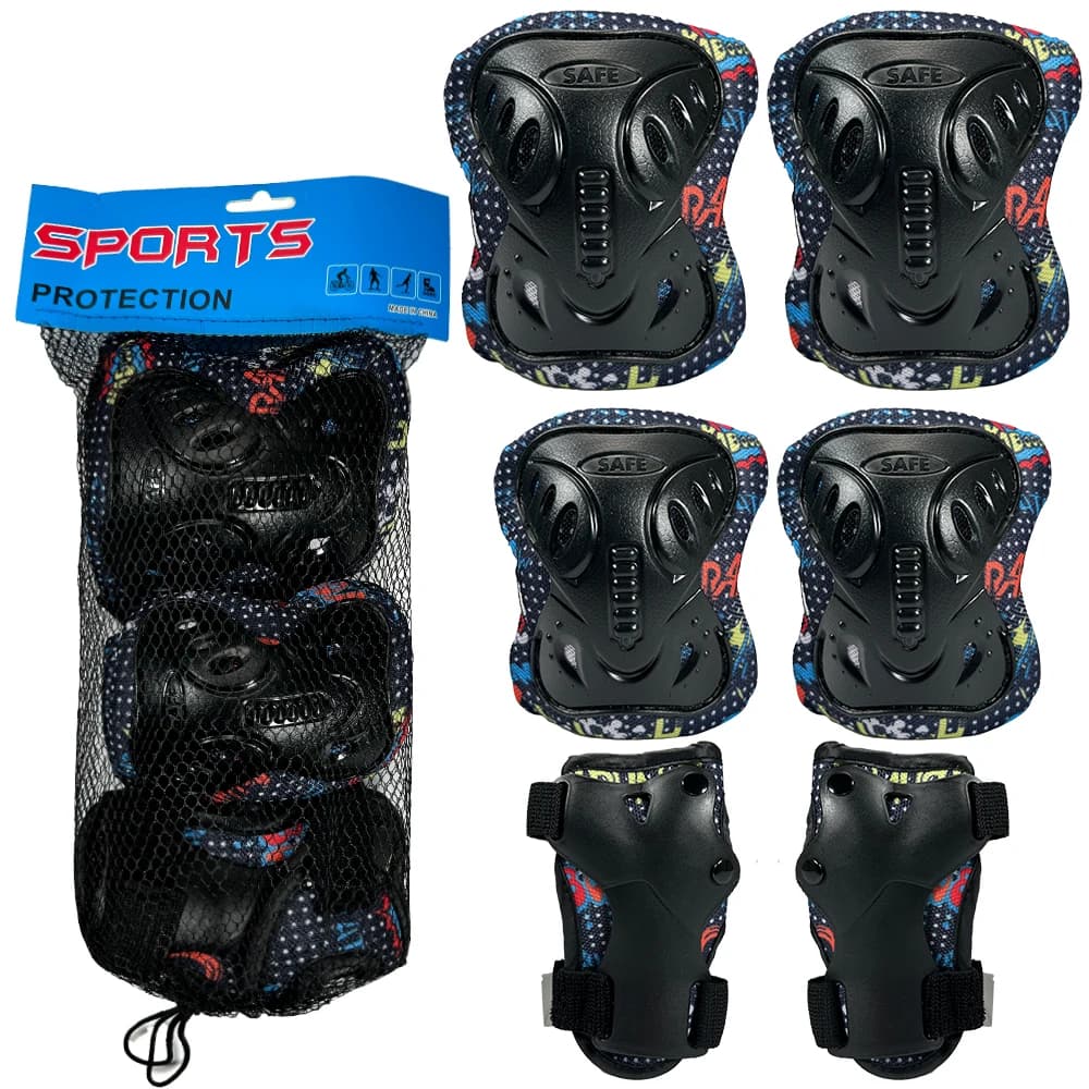 Ginocchiere 6 in 1 Gomitiere Set di equipaggiamento protettivo per ragazzi e ragazze con protezione per il polso per skateboard Pattinaggio a rotelle in linea Ciclismo