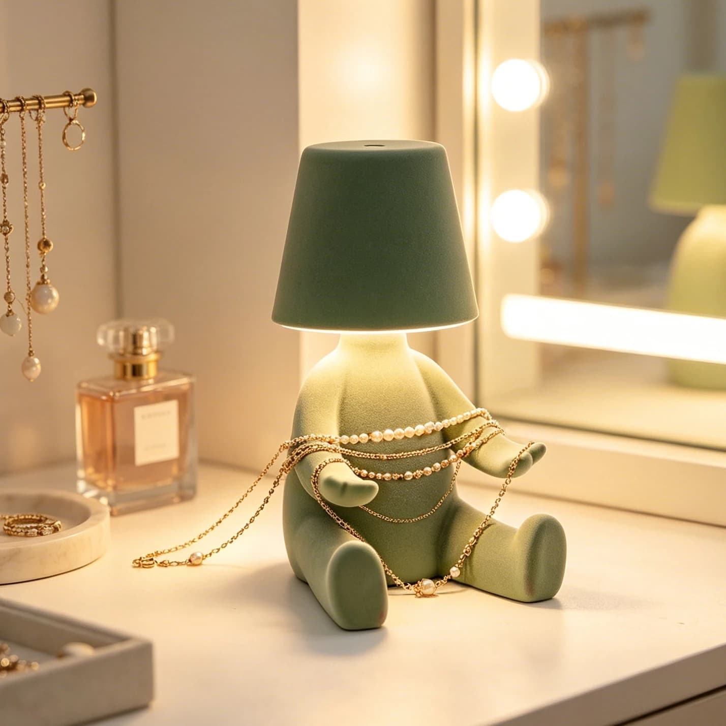 Flocking process embraces small person desk lamp, charging small desk lamp, bedroom gentle atmosphere, desktop decoration