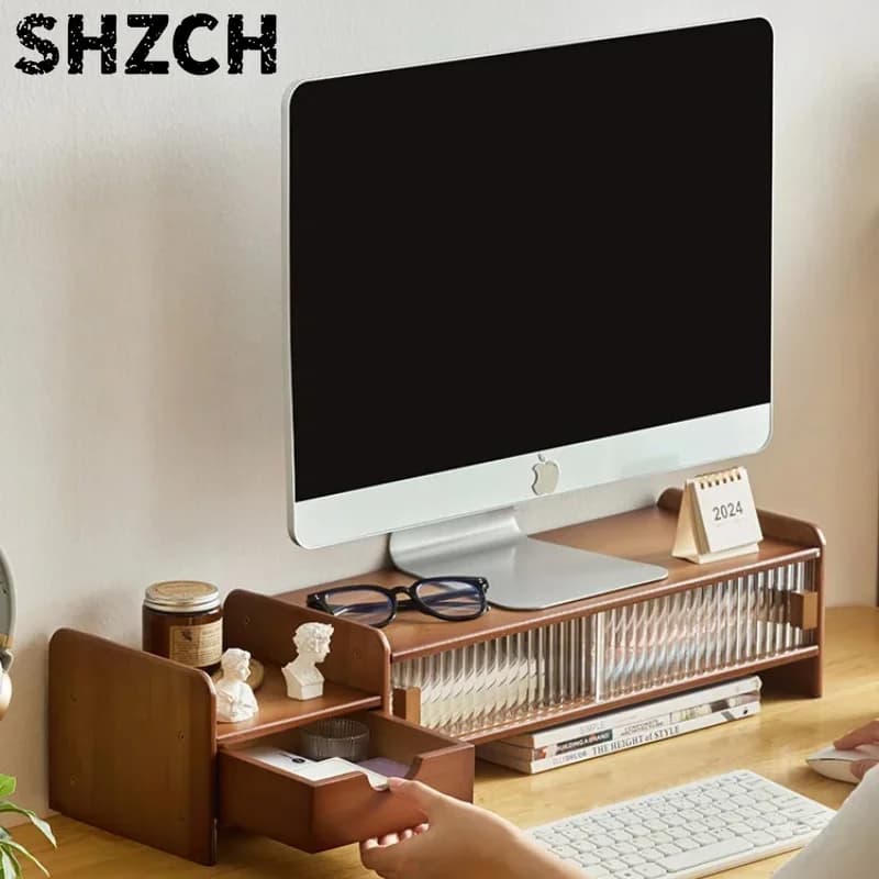 ‌Monitor Stand with Drawer-Adjustable Computer Desk Riser Space-Saving Storage Organizer for Office, Multi-Tier Desktop Elevator