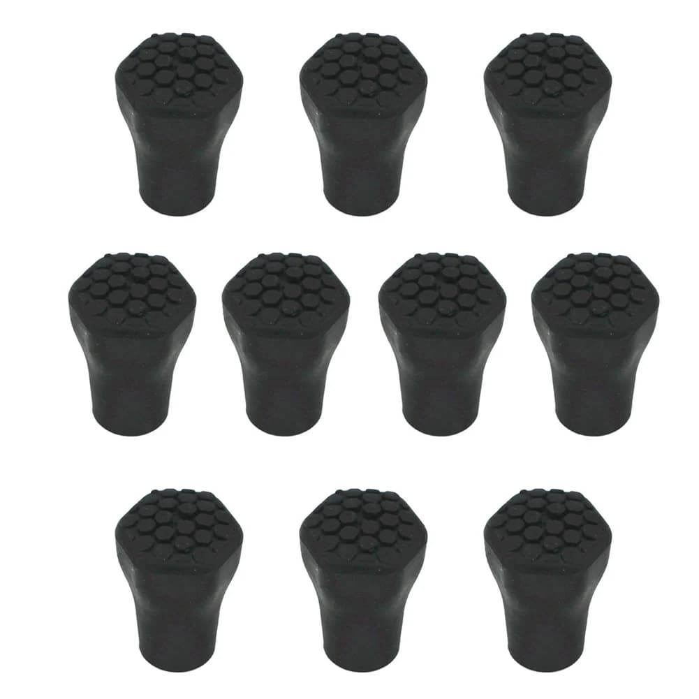 10Pcs Hexagonal Rubber Feet For Trekking Poles Anti Slip Hiking Pole Tip Protectors For Outdoor Walking Gear Accessories Black