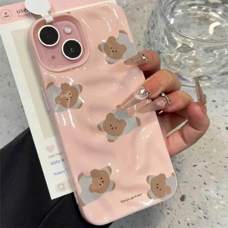 Cover for iPhone 11 12 13 14 15 16 17 Pro Max Plus Air INS Korea, silicone shockproof case with multiple bears, Korean style.