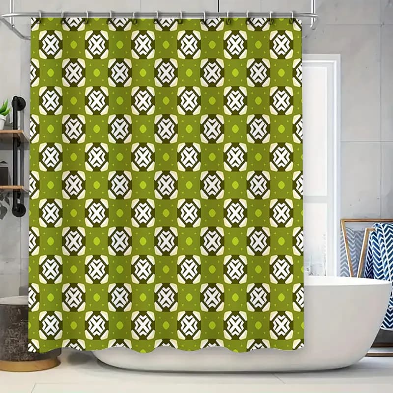 Tenda da doccia geometrica verde bianco per arredamento bagno Stampa moderna, tessuto in poliestere Dimensioni 72x72 pollici o 180 cm x 180 cm (Grande