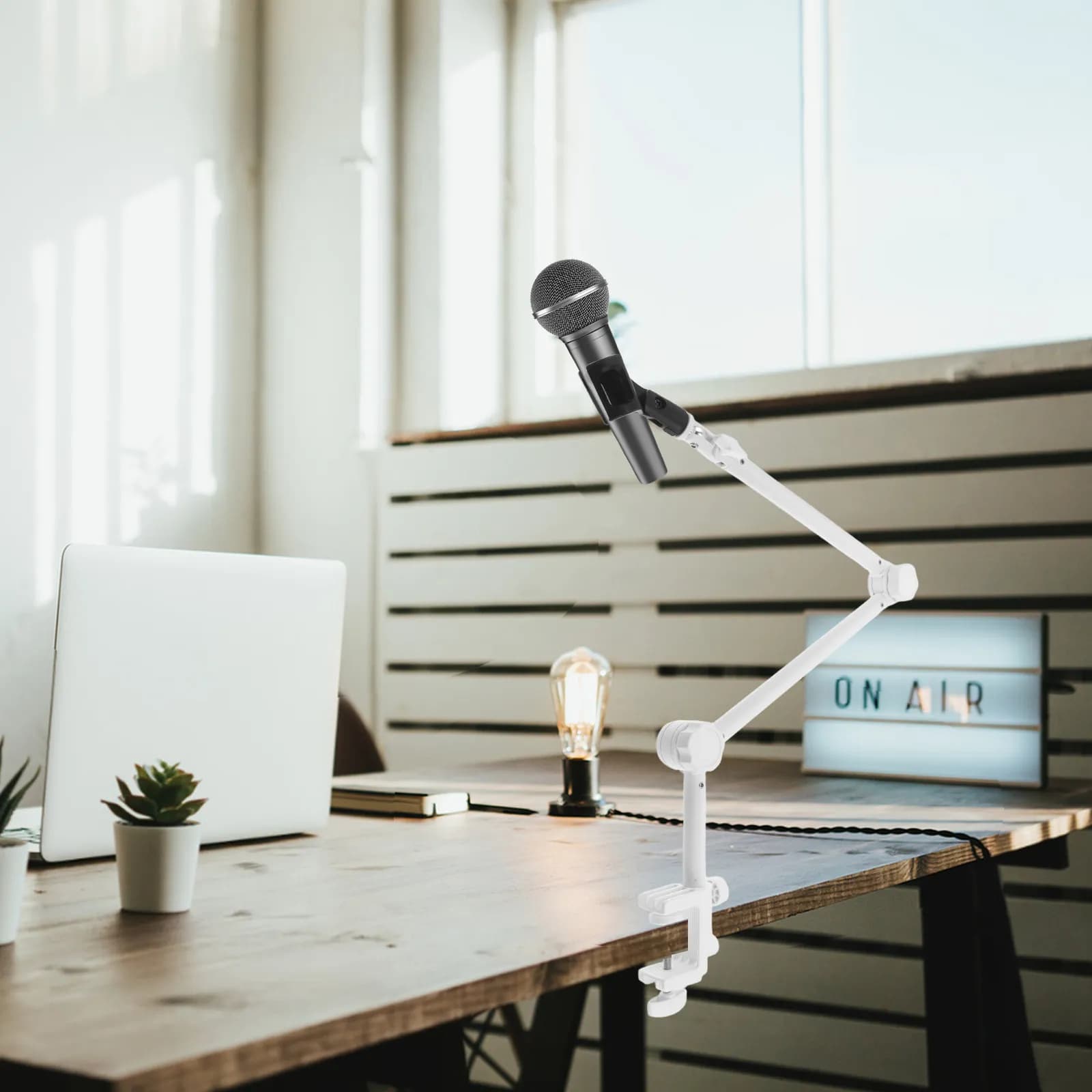 1Set Microphone Boom Arm White Adjustable Heavy Duty Metal Desk Mount Mic Clip Stand for Studio Podcast Gaming Recording Setup