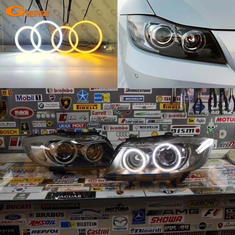 Per BMW Serie 3 E90 E91 2005 2006 2007 2008 Ultra Luminoso A/W Switchback Luce diurna Indicatori di direzione SMD LED Angel Eyes Kit Halo Anelli