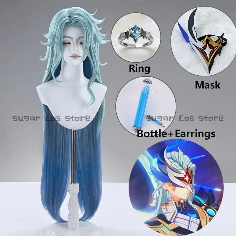 Game Genshin Impact Dottore Cosplay Wig Heretic of the False Moon Boss Long Hair Mask Earrings Ring Hallowmas Carnival Props